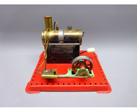 Mamod S.E1 Steam engine, on red metal base   Condition Report  Some wear, boiler tarnished  Click here for further images, co