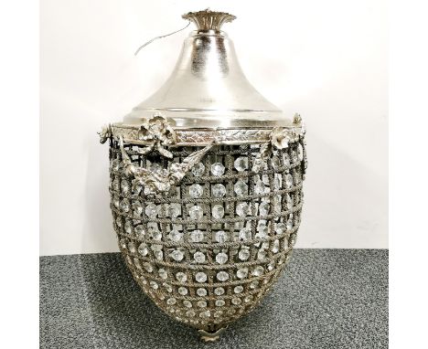 A silvered metal and crystal light fitting, H. 59cm.