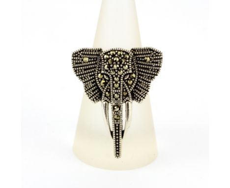 A 925 silver and marcasite elephant ring, (M.5).