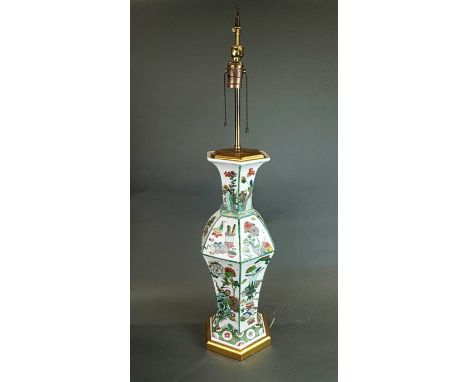 A mid 20thC Chinese hand enamelled porcelain vase mounted as a table lamp base, H. 86cm