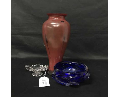 TALL CAITHNESS GLASS VASE along with a set of four hock glasses, Victorian glass salt dishes and knife rests 