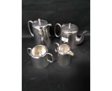 SILVER PLATED TEA AND COFFEE SERVICE along with other plated wares and a vanity set 