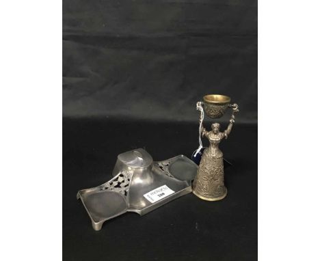 WMF ART NOUVEAU INKWELL along with a French gilt and white metal wedger and a case set of six silver plate goblets by Barker 