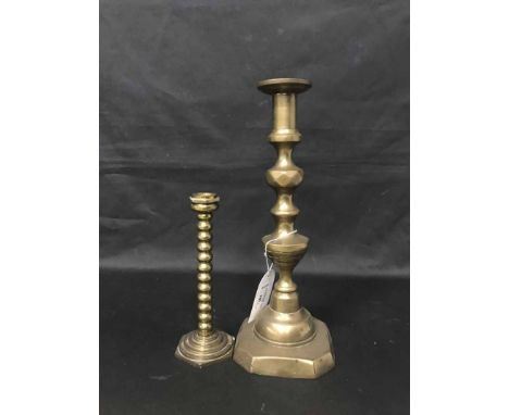 LOT OF BRASS WARESincluding two pairs of candlesticks, an oil lamp, etc