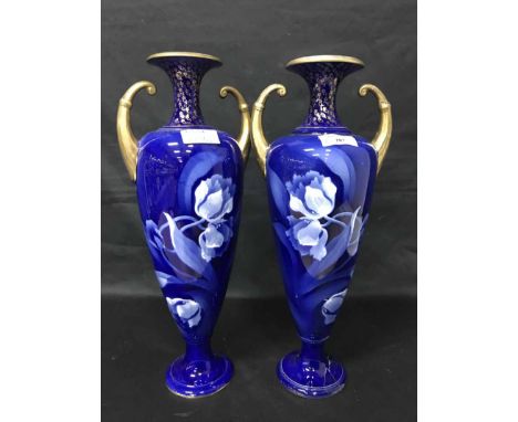 PAIR OF WILKINSON BLUE AND GOLD BALUSTER VASES 