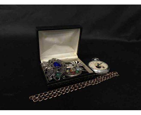 GROUP OF VARIOUS SILVER AND COSTUME JEWELLERYincluding a 9ct gold ring and a pair of earrings; along with modern patch boxes 