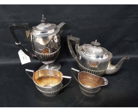 SILVER PLATED TEA AND COFFEE SERVICE by Walker & Hall; along with other plated wares 