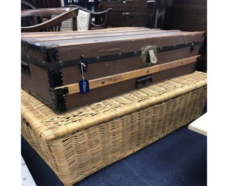 LARGE WICKER PICNIC BASKET AND TRAVEL TRUNK 