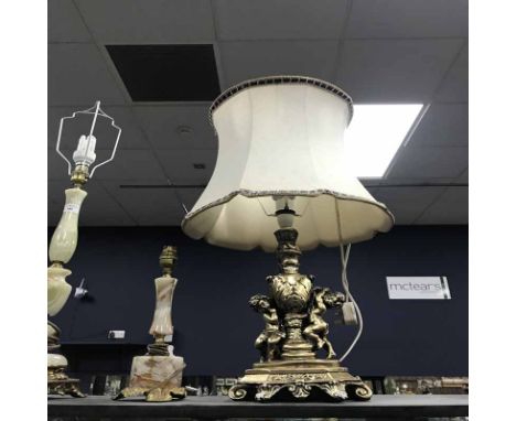 THREE COMPOSITE TABLE LAMPS and a gilt painted table lamp 