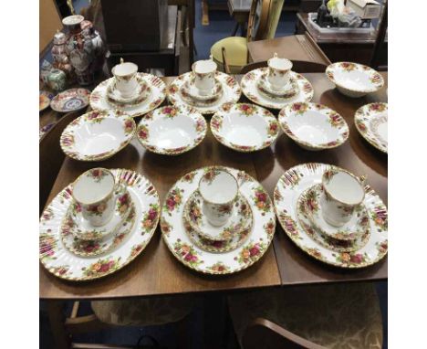 ROYAL ALBERT OLD COUNTRY ROSES TEA AND DINNER SET comprising 6 cups and saucers, 6 side plates, 6 plates, 6 bowls, cream and 