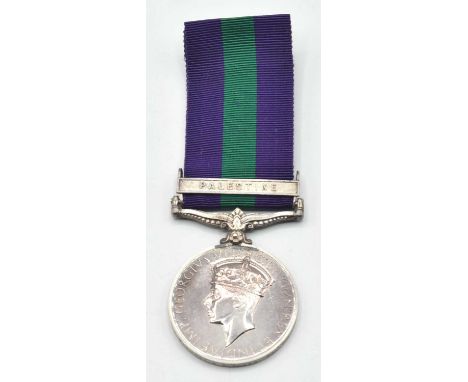 GRVI General Service Medal with Palestine Clasp impressed to 1879 British Constable. A. R. Aggas Palestine Police