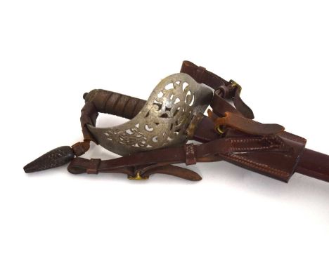 Victorian 1897 pattern infantry officers sword with leather cladded scabbard and sword scabbard frog and leather sword knot m