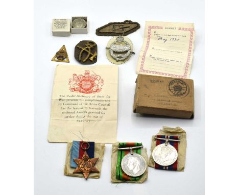 Second World War medal group of three medals comprising of 1939-45 star, Defence Medal and 1939-45 Medal with medal card and 