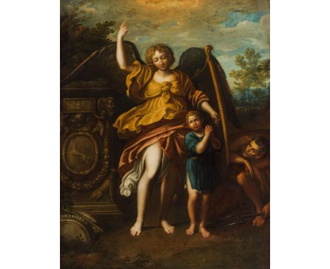  Domenico Zampieri NachfolgerDer SchutzengelÖl auf Leinwand121 x 95 cmBezeichnet unten links: DOM.ZAMPERIUS / BON.F.A.MDCXVös