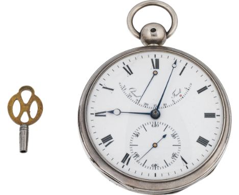 J. F. Houriet Taschenuhr-ChronometerSilber; Schlüsselaufzug; Emailzifferblatt, Chronometergang, Feinregulierungsskala von war