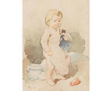 Peter FendiKind mit Puppe1831Aquarell auf Papier, ungerahmt9,5 x 7 cm (Passep.-Ausschnitt)Signiert und datiert links unten: F