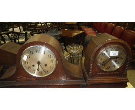 A 1920's oak-cased mantel clock and another similar