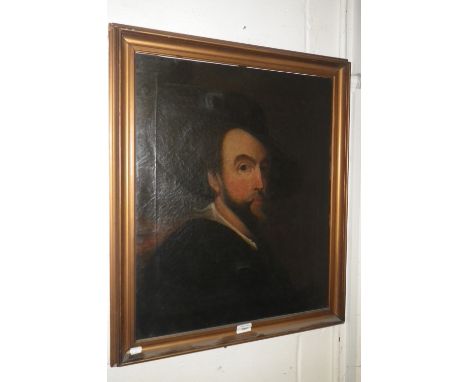 A 17th century style oil on canvas portrait of a gentleman, with a broad brimmed hat