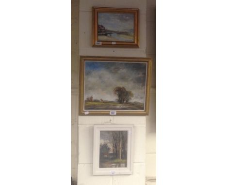 V. R. Wiltshire: 'Winter Field', acrylic on board, together with two other paintings