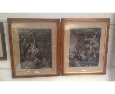 A Victorian lithograph, 'Eastward Ho', and its companion 'Home Again', both in maple frames