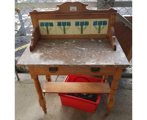 Marble topped pine washstand with tile back 