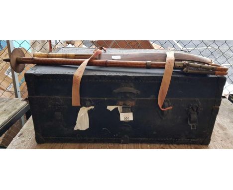 Bamboo stick stand, cricket bat &amp; a vintage trunk