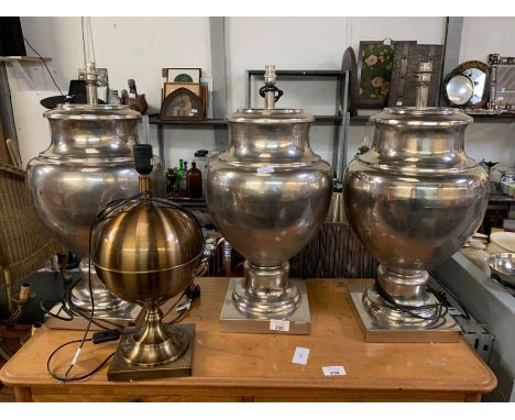 3 metal urn style table lamps along with one other table lamp