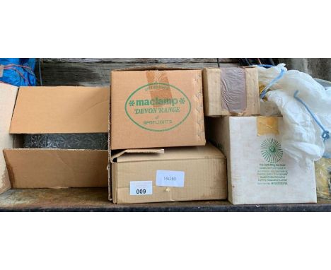 Various light fittings, spot lamps, glass shades etc