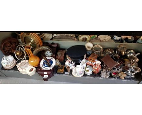 Collectables to include port hole clock barometer, metalware, retro wall clock &amp; other items