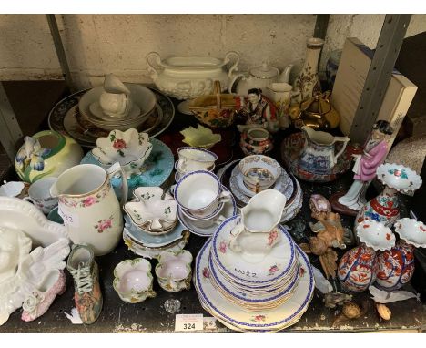 Ceramics to include Oriental style figures, Italian ceramic wall sconces &amp; other items