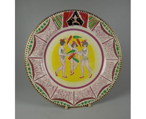A LAURA KNIGHT DESIGNED DISPLAY PLATE for the 'Bizarre' range by Clarice Cliff produced by Wilkinson, featuring jugglers to t