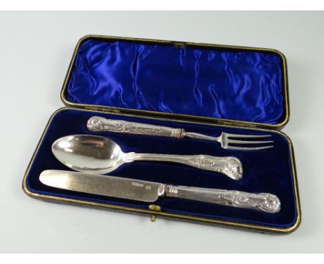 A CASED GEORGE IV KINGS PATTERN TRAVELLING CUTLERY SET of knife, spoon & fork, London 1826The spoon and fork marks match the 