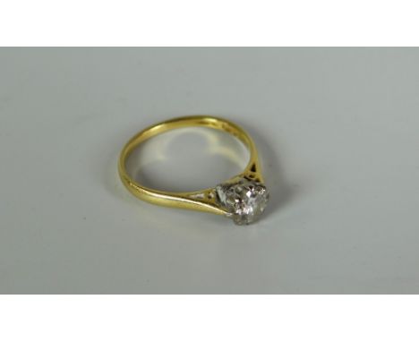 AN 18CT GOLD DIAMOND SOLITAIRE RING being round cut in an eight claw setting, visual estimate 0.45ct, 2.6gms  Provenance: Est