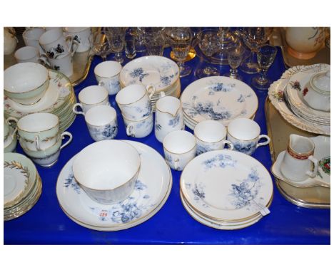 PART SET OF ROYAL WORCESTER BLUE FLORAL PRINTED TEA WARES 