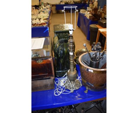 EASTERN ETCHED BRASS COLUMN ELECTRIC LAMP 