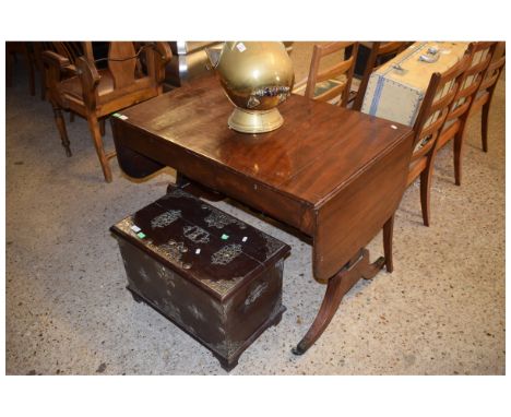 19TH CENTURY SOFA TABLE WITH TWO DRAWERS WITH DROP FLAPS WITH SPLAYED BASE