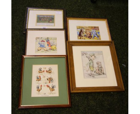 Five various framed and glazed prints by Louis Wain