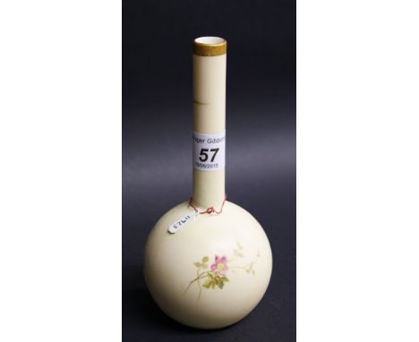 Royal Worcester, a bud vase with a globular reservoir, painted floral detail against a blush ivory ground with gilt highlight