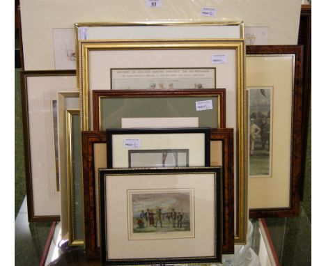 A selection of framed and unframed golf-related prints by Louis Wain, E. G. Tuller and others