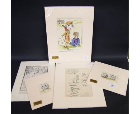 Selection of unframed Louis Wain prints, 5 in total. 