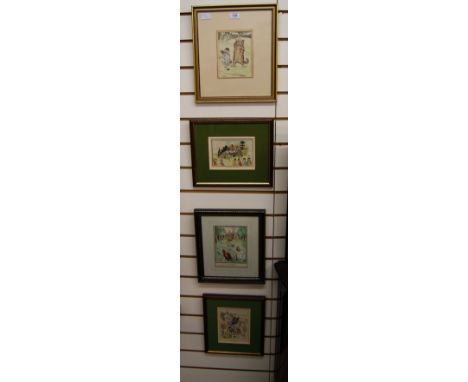 A selection of four framed and glazed Louis Wain prints of various golfing scenes 