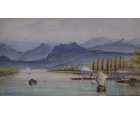 Major General Charles Harris Blunt, a watercolour from his original sketch of Lake Lugano, in Switzerland, 1892 "Beauties of 
