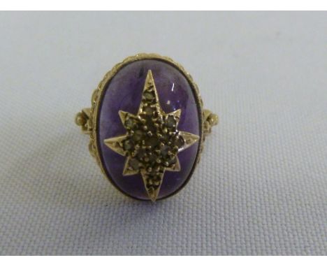 9ct gold amethyst and diamond ring, approx total weight 7.0g