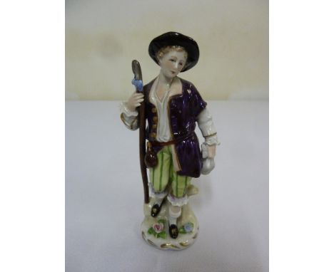 Sitzendorf figurine of a gardener circa 1890, marks to the base