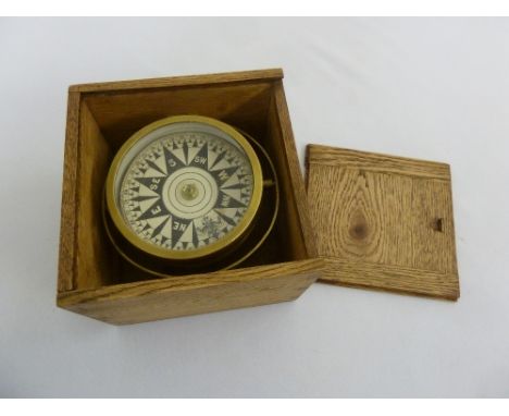 Early 20th century brass ships compass in fitted box