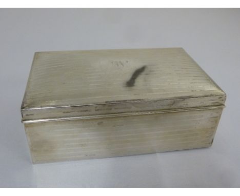 Tiffany white metal rectangular engine turned cigar box with cedar wood interior,