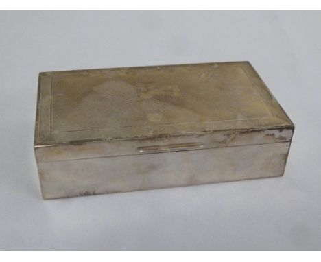 Silver engine turned rectangular, cedar wood lined cigarette box