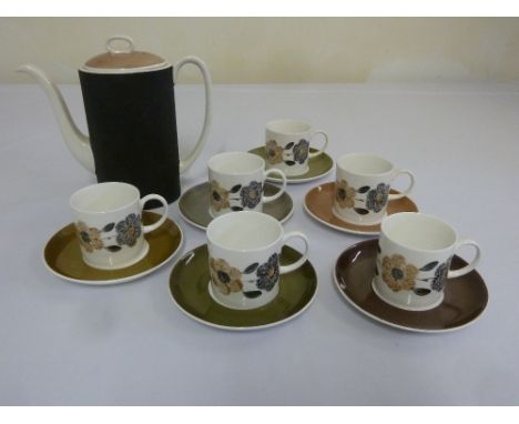 Susie Cooper contrast coffee set circa 1960s to include coffee pot, six cups and saucers