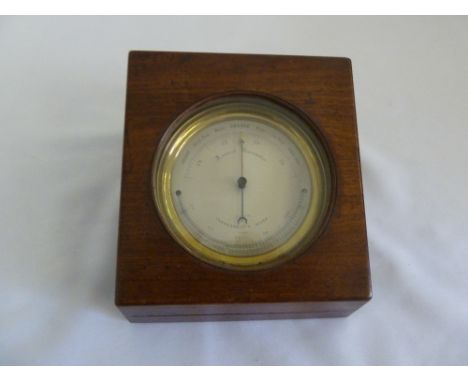 E J Dent aneroid barometer, silvered dial with brass mounts all in glazed and hinged mahogany case