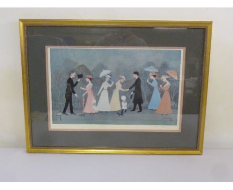 Helen Bradley, We Met in the Park, limited edition framed and glazed lithograph, stamped and signed, 32.5 x 52cm